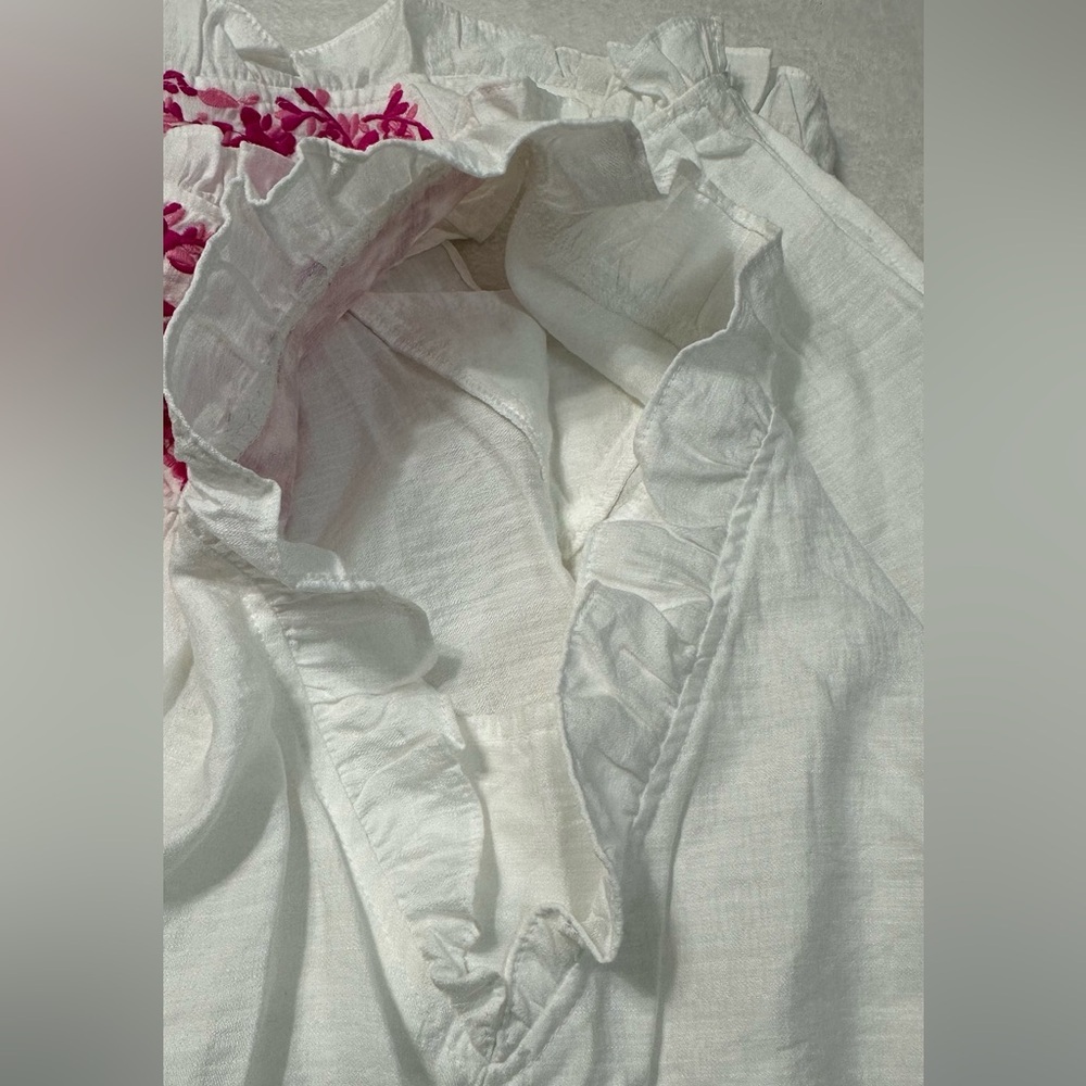 White and Pink Embroidered Women's Top - Picture 7 of 9